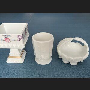 Vintage Westmoreland Marked Milk Glass Candy Dish/ Cup/ Basket Set of 3